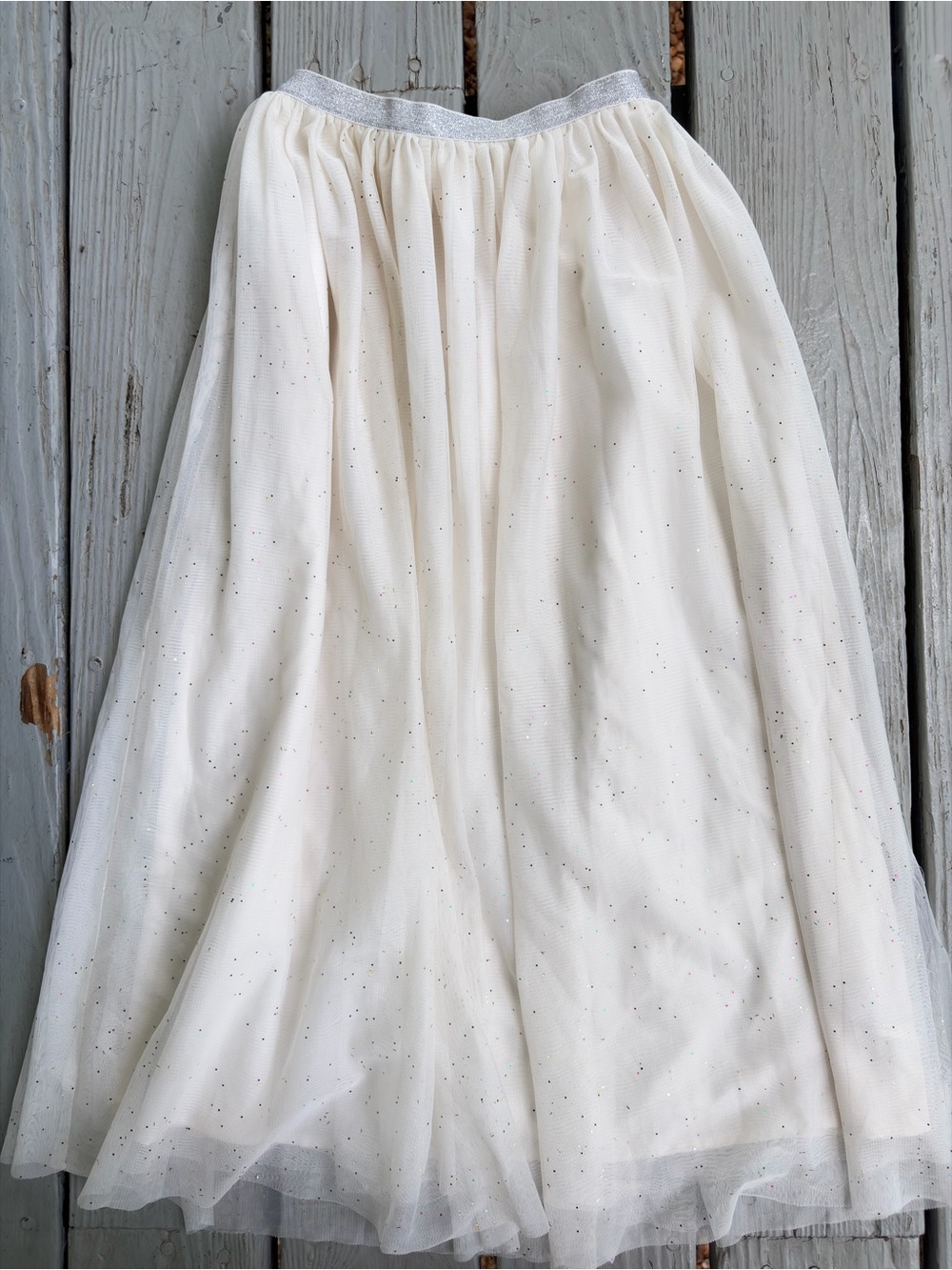 Cat & Jack Girl Ivory Glitter Maxi Skirt Holiday Dressy Costume Tulle White Larg